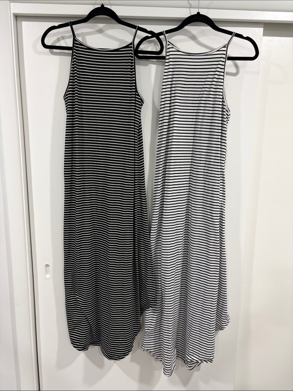 2 Striped Scoop Neck Maxi Dresses - Black and White